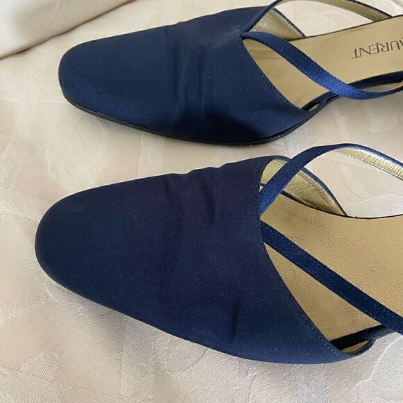 YSL Yves Saint Laurent 90s Blue Satin Block Heels - Picture 9 of 16